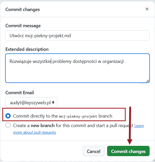 Położenie przycisku Prześlij zmiany