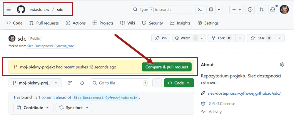 Położenie przycisku Prześlij zmiany