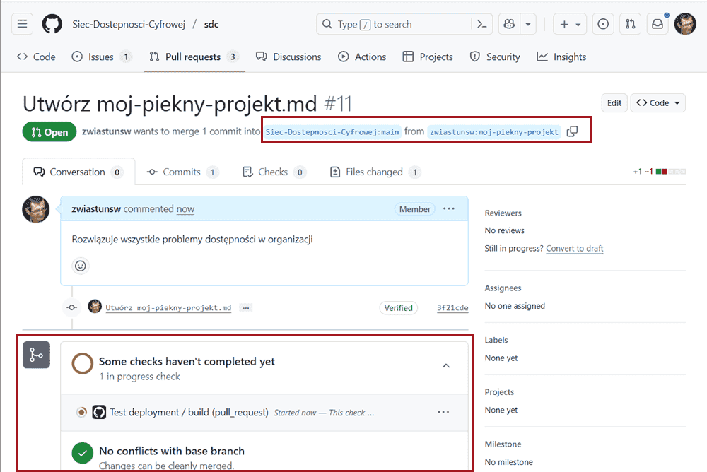 Sprawdzanie poprawności kodu w repozytorium Sieci