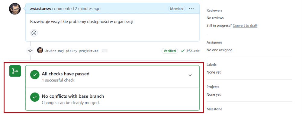 Poprawny wynik testów