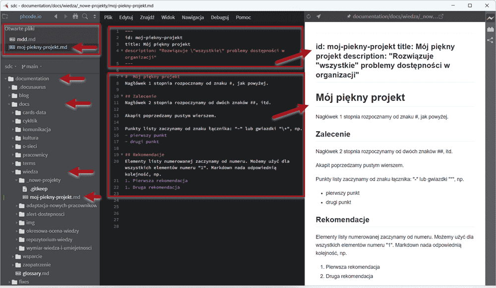 Fragment dokumentu w edytorze