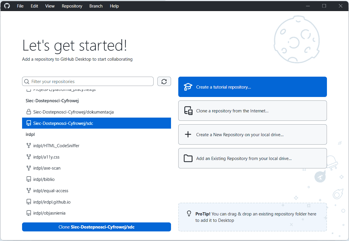 Ekran konfiguracji programu GIT
