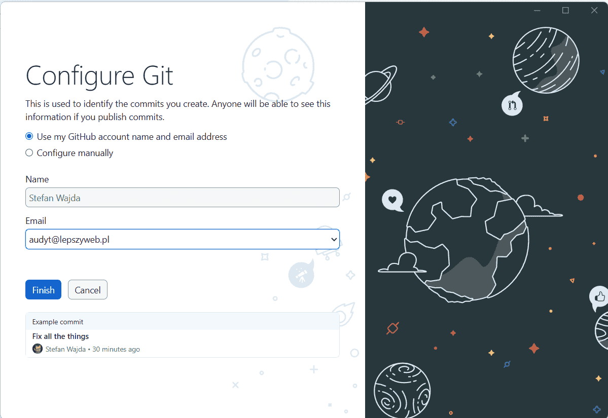 Ekran konfiguracji programu GIT