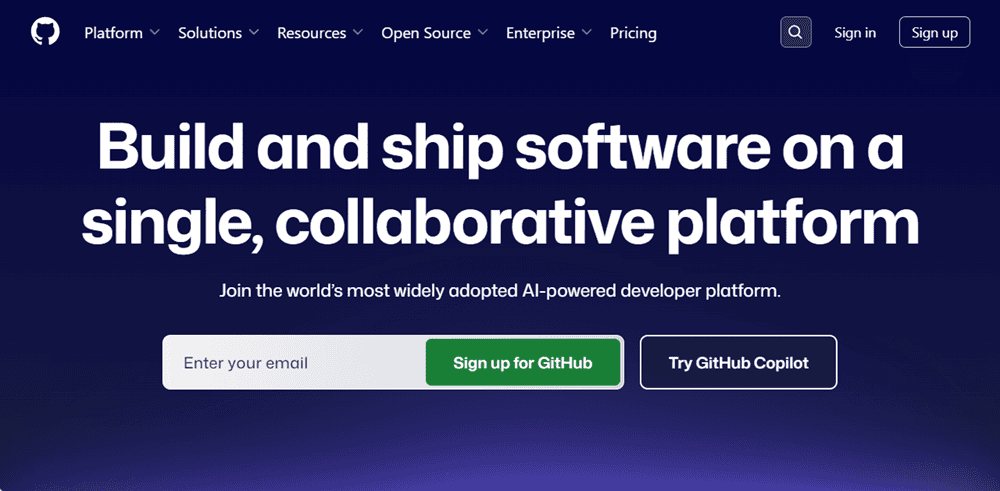 Widok strony głównej github.com