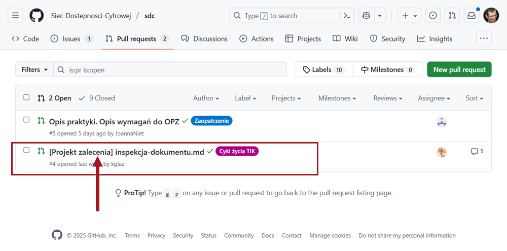 Lista żądań scalenia